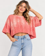 Free People Washed Ashore Women's Medium M Sweater Pink Cable Knit Crop Pullover