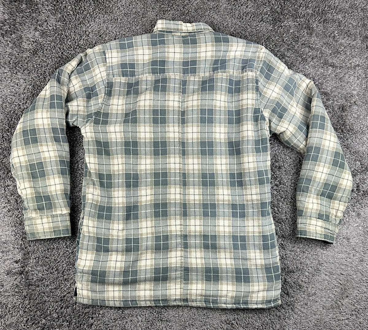 Vintage 90’s SAAB USA Mens M Green Plaid Quilted Lined Flannel Shirt Jacket Zip