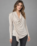 AllSaints Womens Size S Drina 100% Merino Wool Beige Asymmetric Zip Cardigan Top