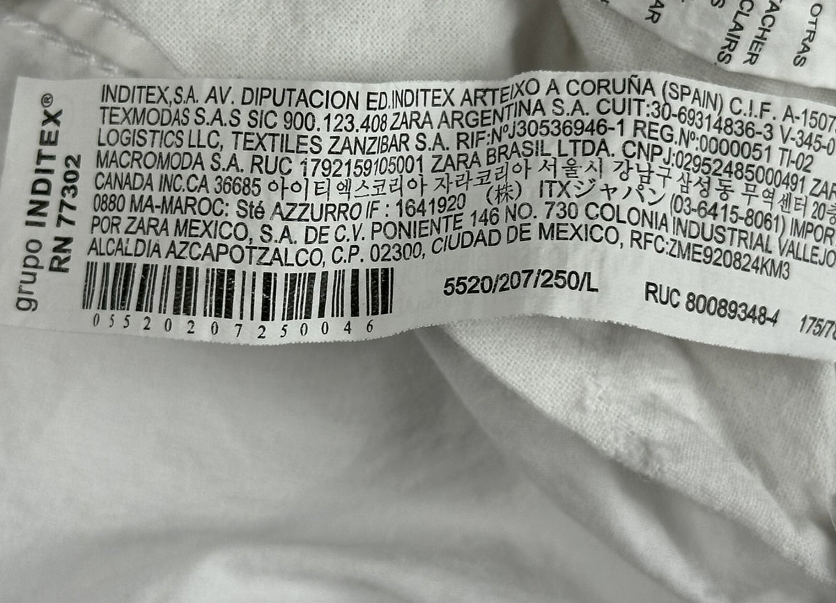 ZARA Mens Large White Cotton Parachute Pants Drawstring Cuffs Wide Leg Track