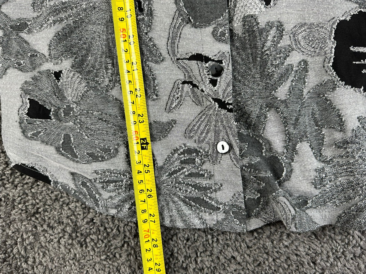 Vintage 90s Snoskins Womens XL Black Grey Floral Button Up Shirt Textured USA