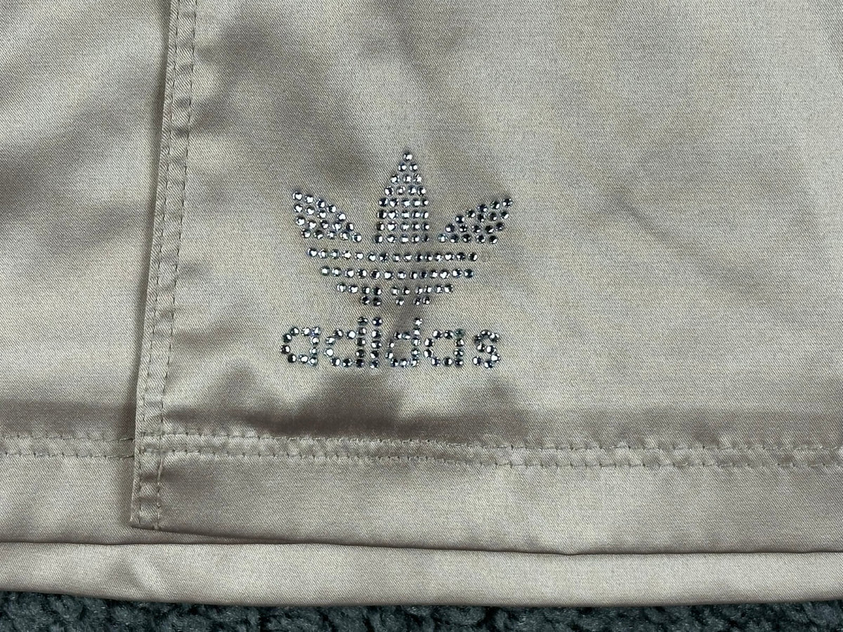 Adidas 2000 Luxe Wrap Satin Rhinestone Mini Skirt Beige Tan Medium