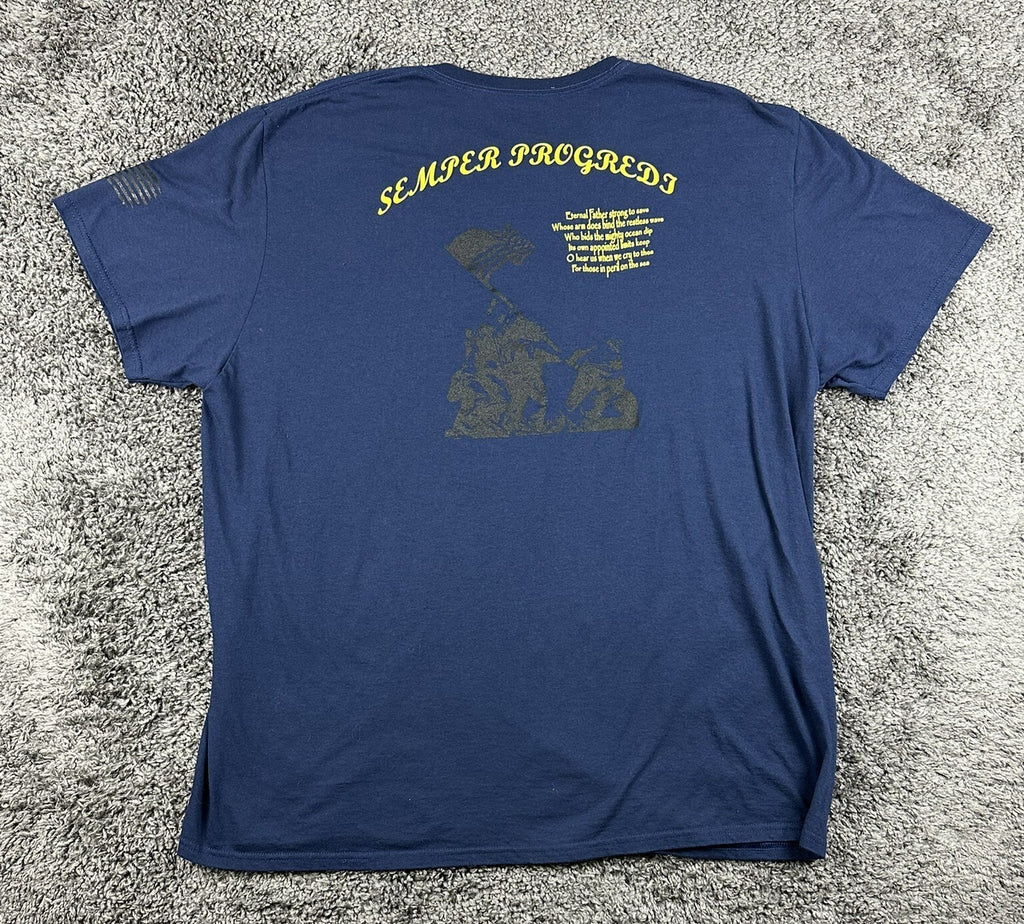 Mens XXL Navy Blue Quantico Area CPO USN Graphic T-Shirt Semper Progredi