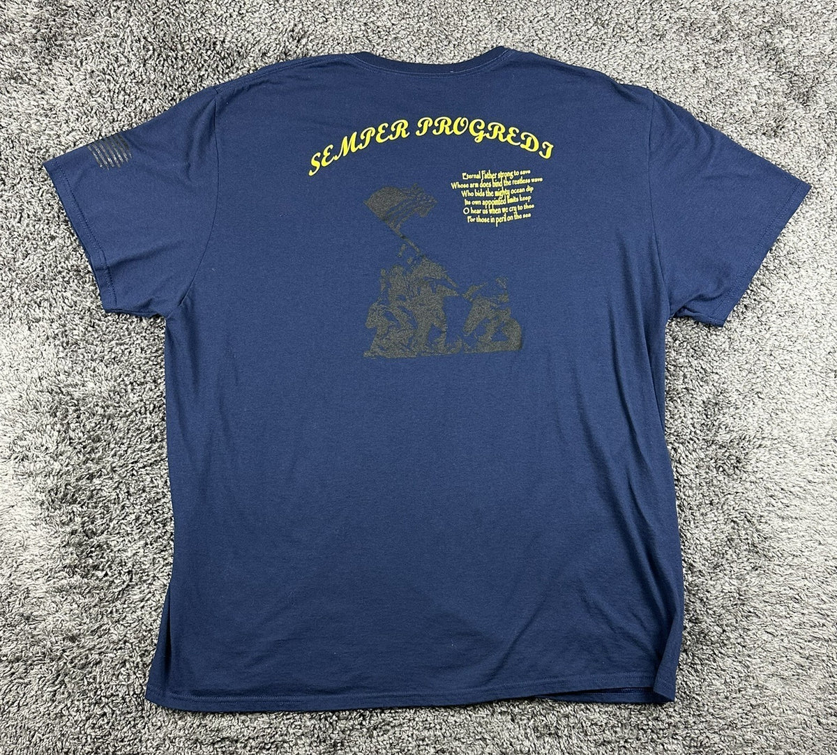 Mens XXL Navy Blue Quantico Area CPO USN Graphic T-Shirt Semper Progredi