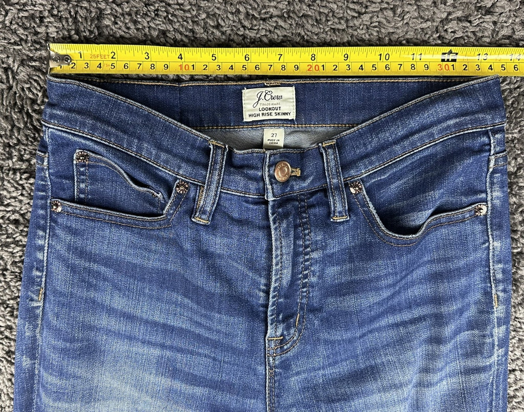 J.Crew Jeans Womens 27 Lookout High Rise Skinny Blue Distressed Hem
