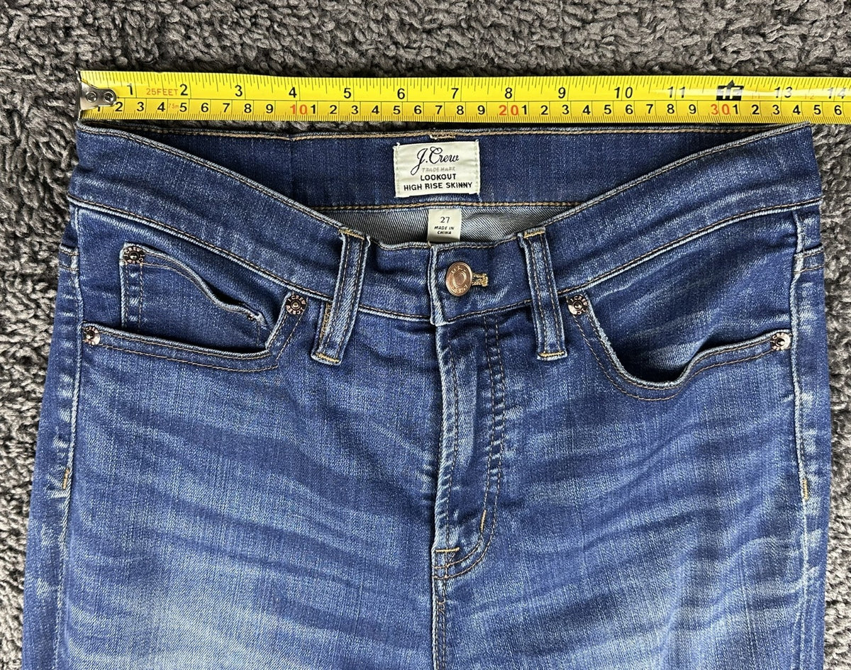 J.Crew Jeans Womens 27 Lookout High Rise Skinny Blue Distressed Hem