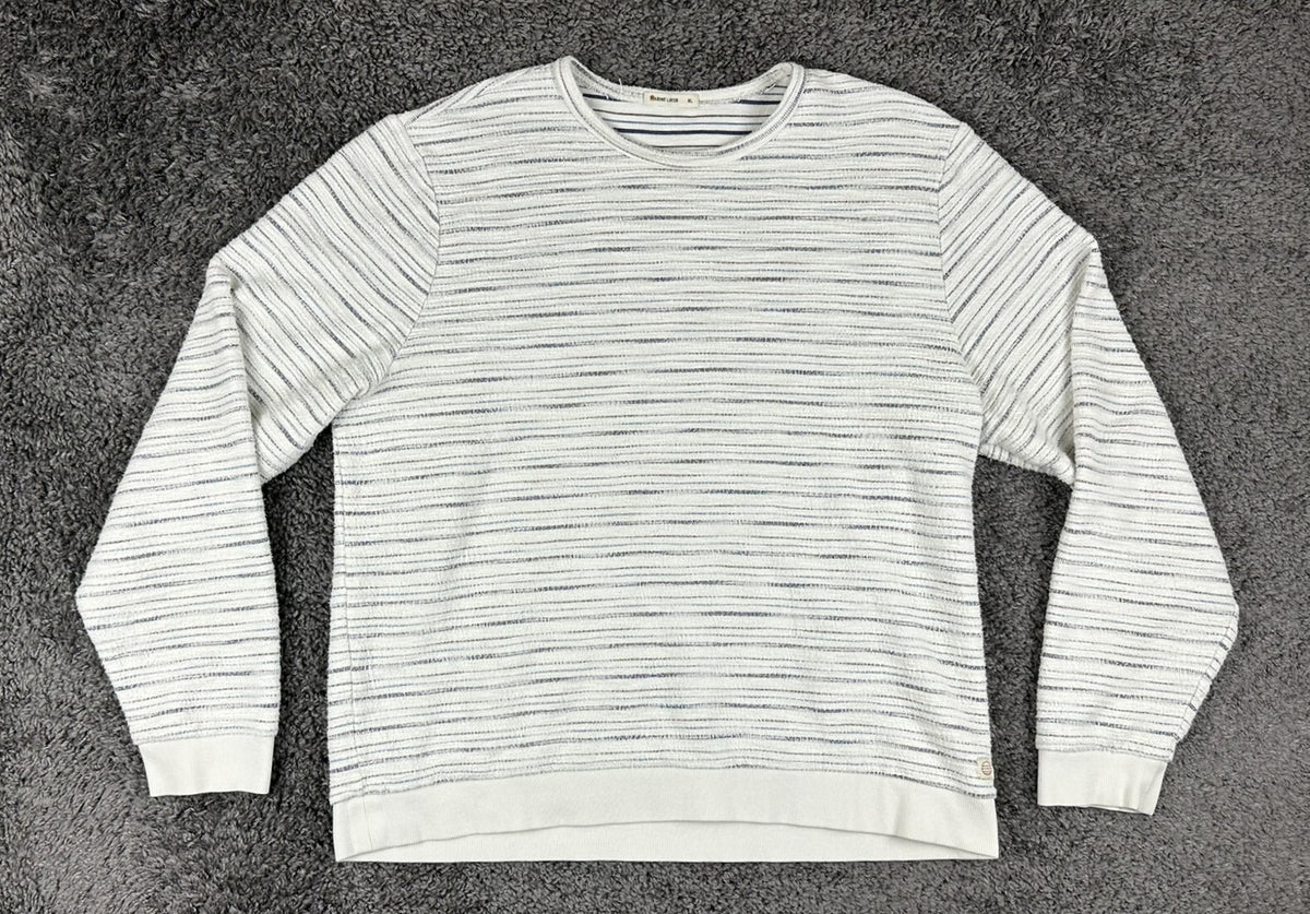 Marine Layer Men's Textured Crew Striped Long Sleeve Pullover Off-White XL