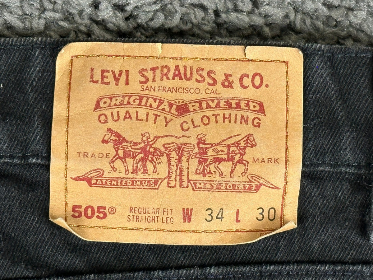 Vintage Levis 505 Jeans Mens 34x30 Black Made In USA Painted Distressed Grunge