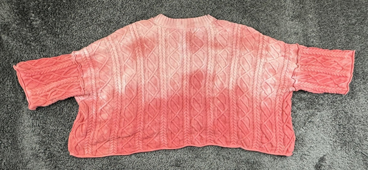 Free People Washed Ashore Women's Medium M Sweater Pink Cable Knit Crop Pullover