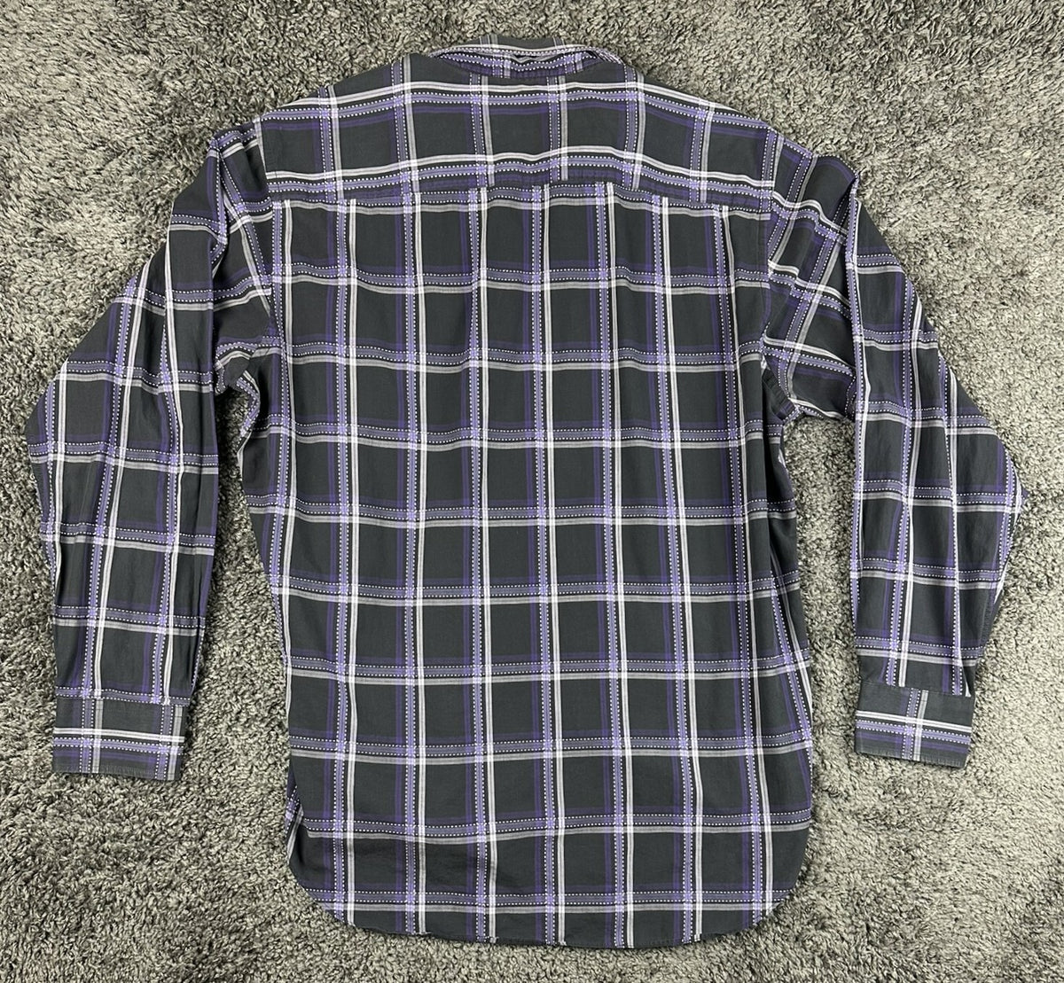Bugatchi Uomo Mens XL Black Purple Plaid Long Sleeve Button Up Shirt Casual Top