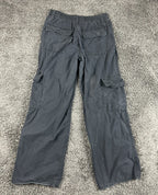 Zara Mens Wide Leg Cargo Pants Baggy Multi Pocket Washed Gray Black Size M