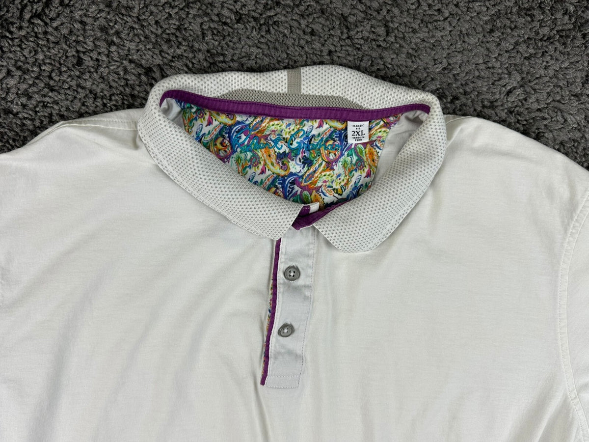 Robert Graham Mens 2XL White Aaron Paisley Contrast Knit Polo Shirt Rare