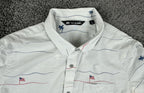 TravisMathew Men's American Flag Palm Tree Print Button-Down Shirt Large