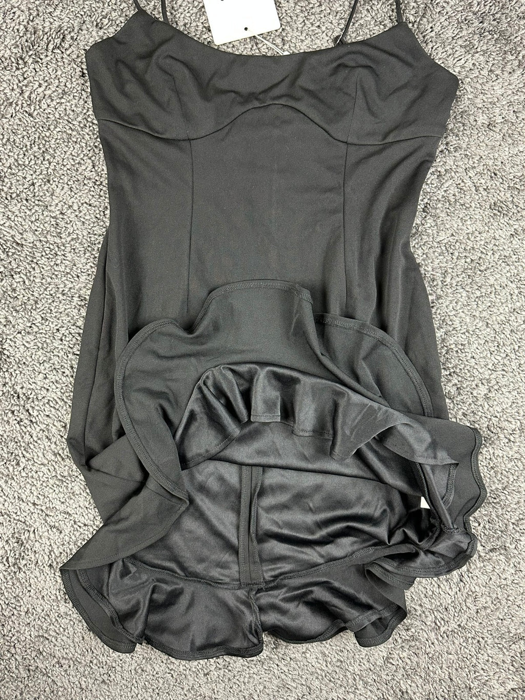 Selfie Leslie Womens US L Black Ruffle Hem Mini Dress Adjustable Straps NWT