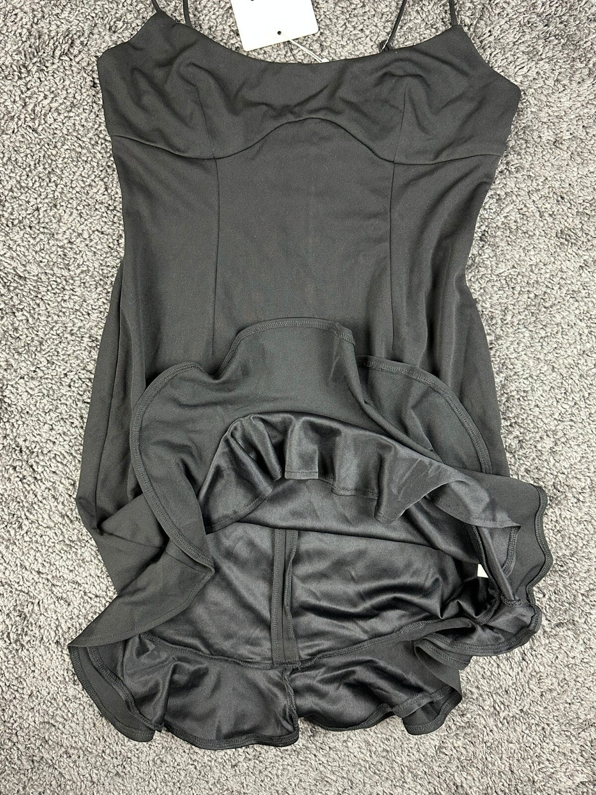 Selfie Leslie Womens US L Black Ruffle Hem Mini Dress Adjustable Straps NWT