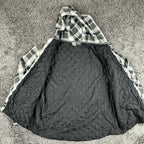 Hang Ten Mens Large L Black Gray Plaid Flannel Hooded Quilted Lined Jacket