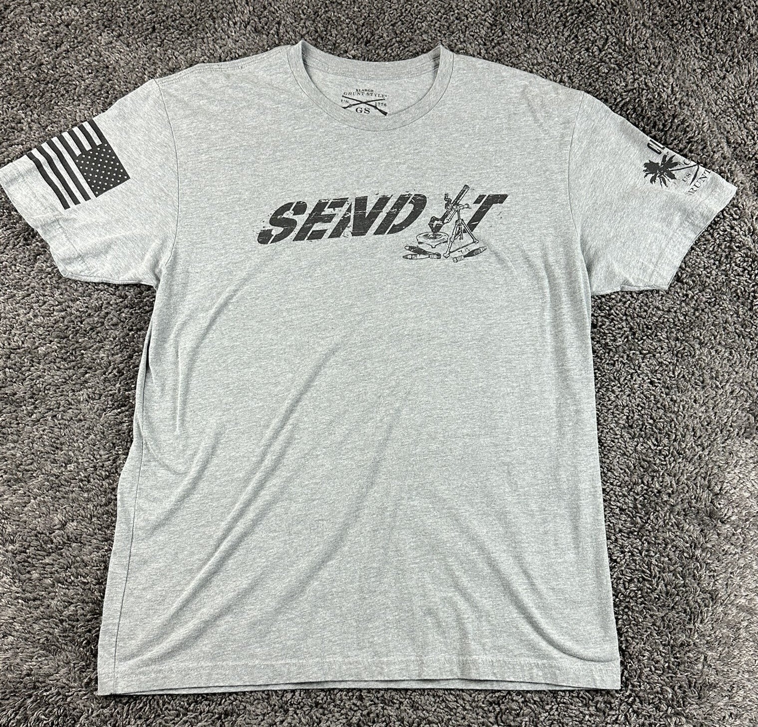 Grunt Style Send It Mortar Shirt Mens Gray Military Patriotic Graphic Tee Sz XL