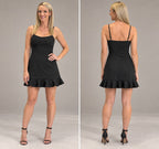 Selfie Leslie Womens US L Black Ruffle Hem Mini Dress Adjustable Straps NWT