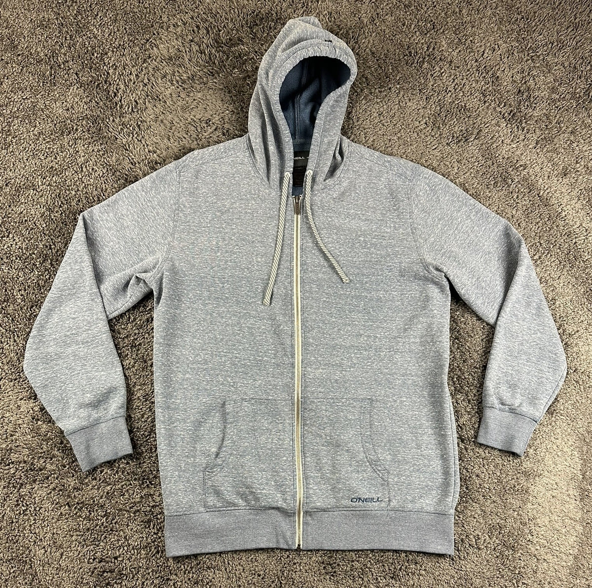 O'Neill Mens XL Full Zip Hoodie Blue Heathered Fleece Sweatshirt Jacket Surf