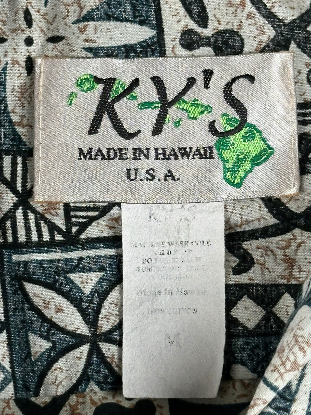 Vintage 90s KY'S Mens M Blue Tapa Print Short Sleeve Hawaiian Aloha Shirt