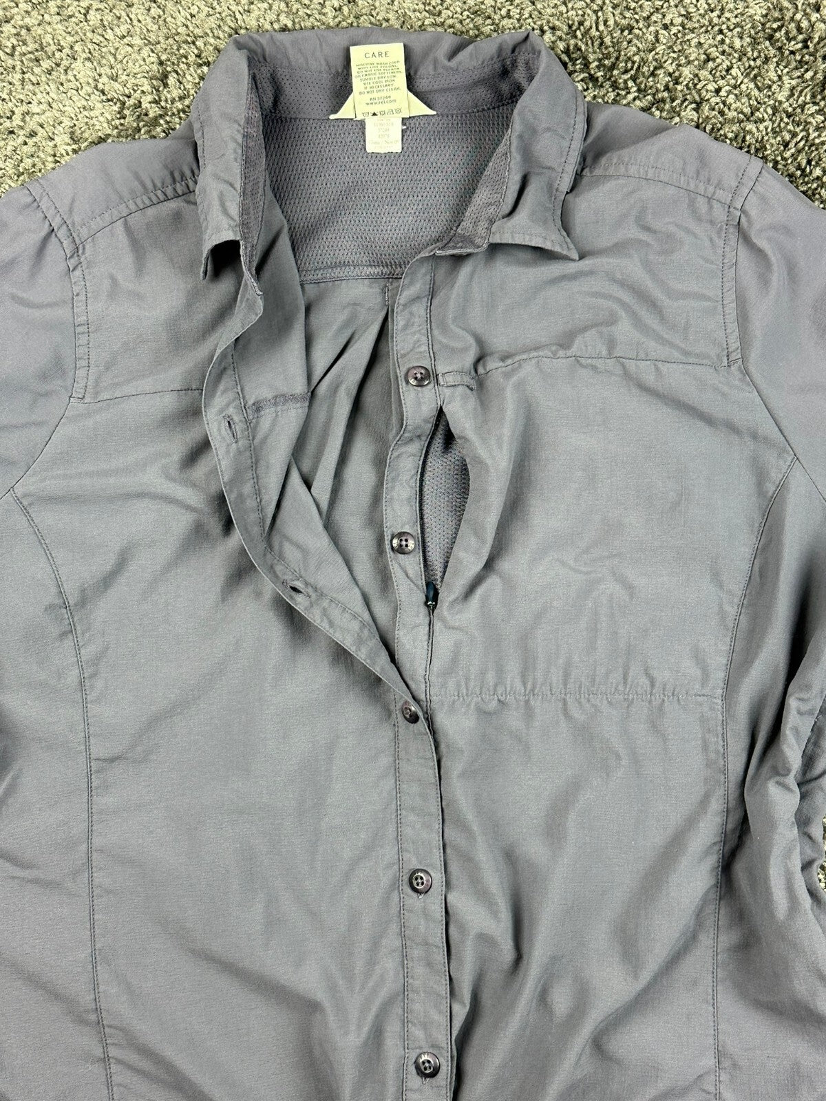 REI Sahara Womens Hiking Shirt Gray UPF 40+ Roll Tab Convertible Sleeve Sz XL