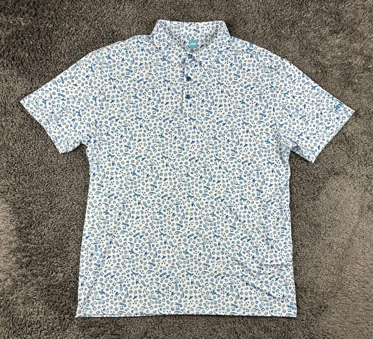 Intel Corporate Promotional Mens L White Blue Tech Print Polo Shirt