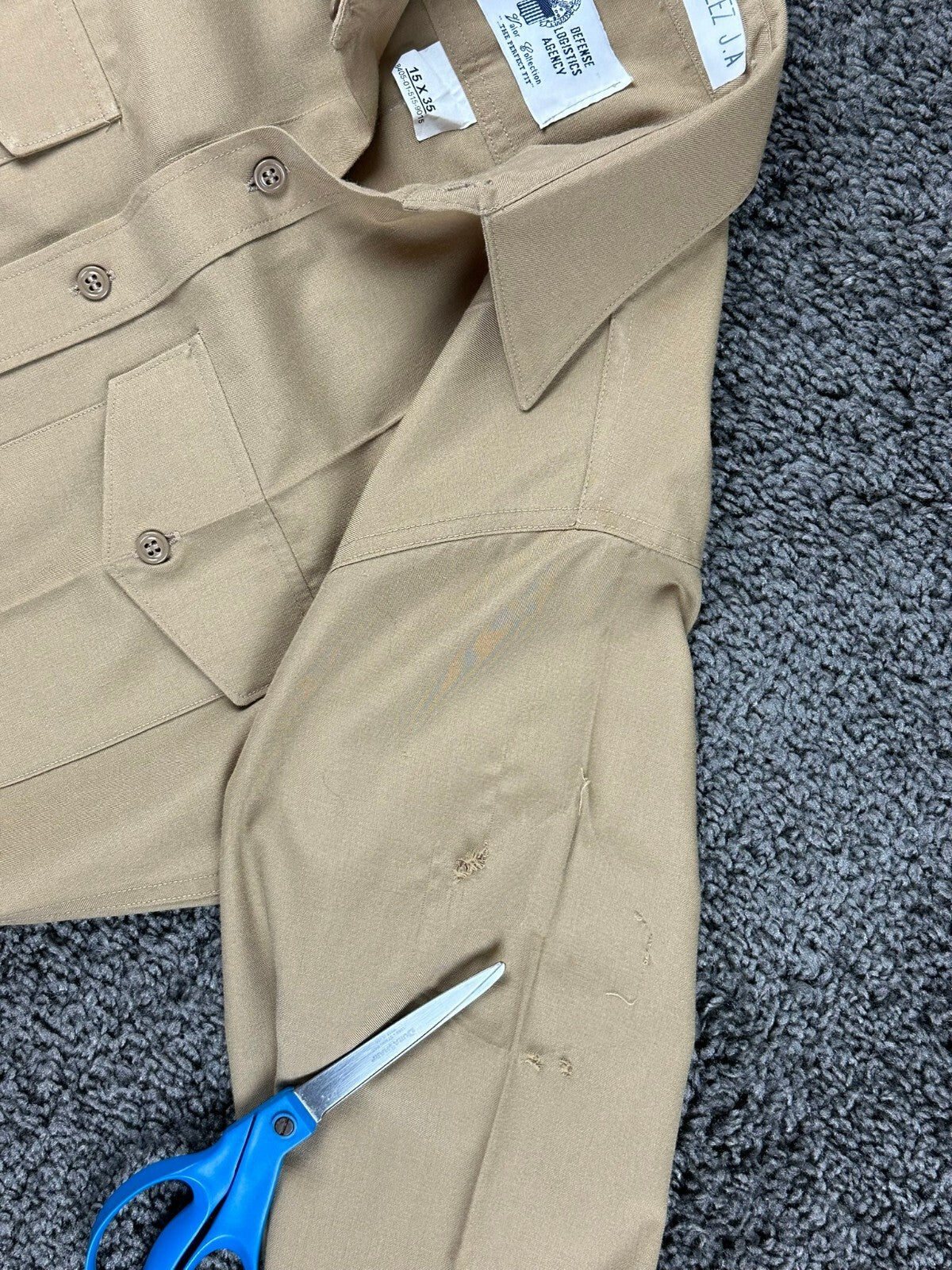 USMC Marine Corps Khaki Long Sleeve Service Shirt DLA Military Wool Blend 15/35