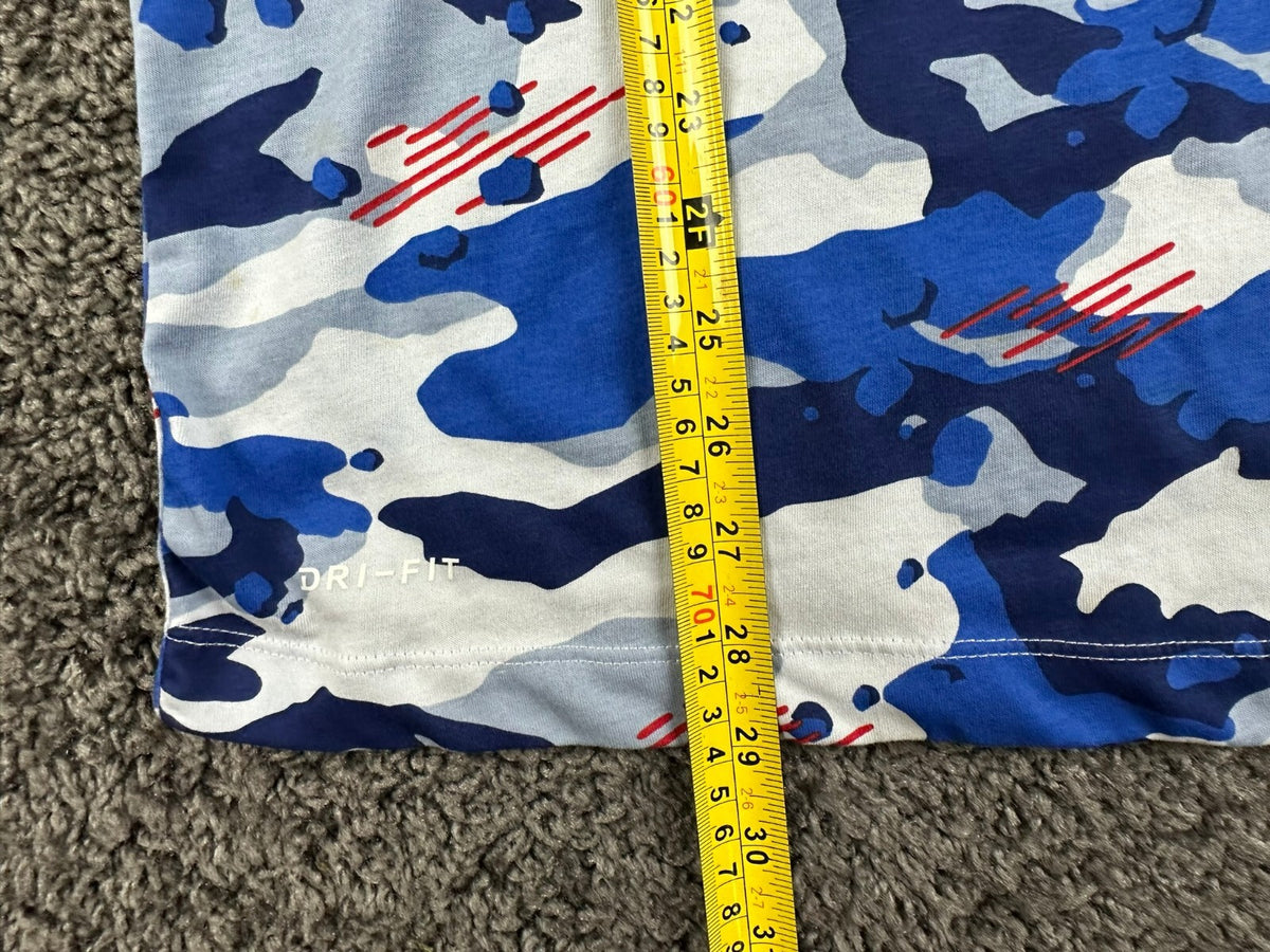 Nike Dri-Fit Mens M Blue Camo Sleeveless Tank Top Red Swoosh Graphic