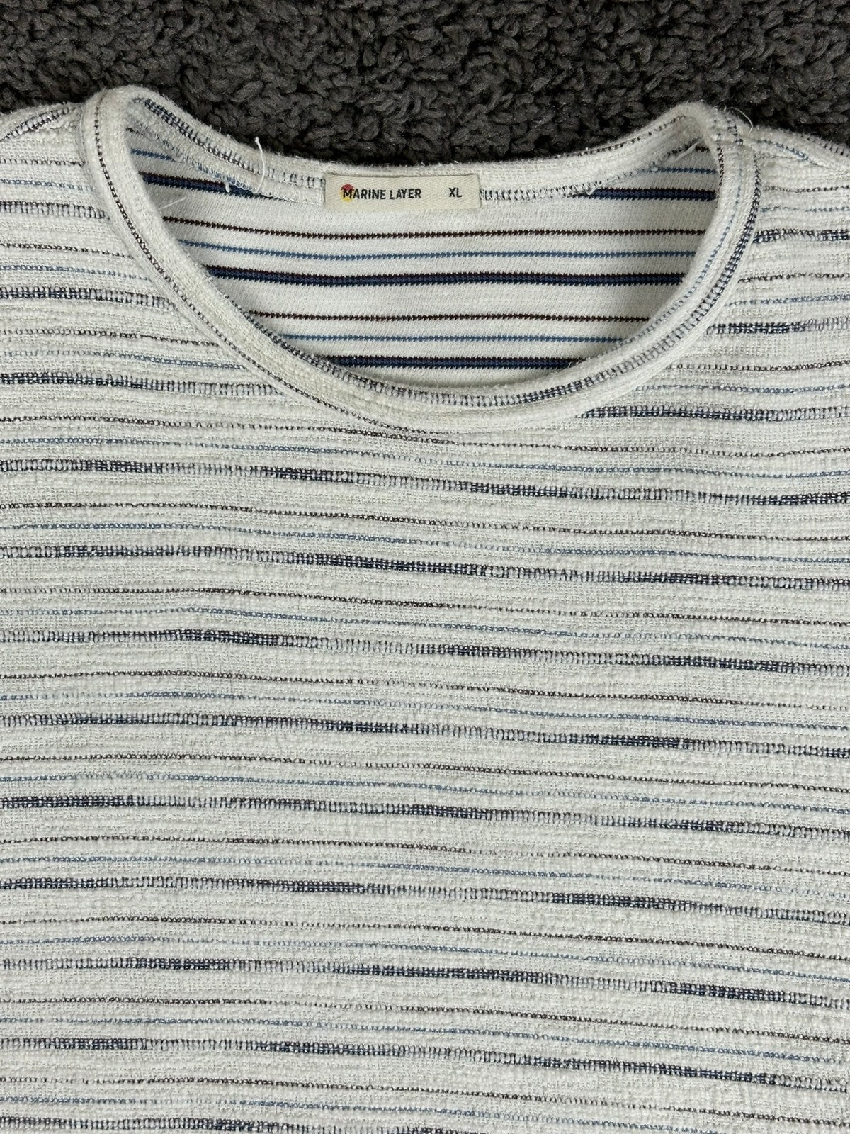 Marine Layer Men's Textured Crew Striped Long Sleeve Pullover Off-White XL