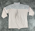 Luukaa Lagenlook Womens Button Tunic Shirt Taupe Gray Size 8 Mixed Media Pockets