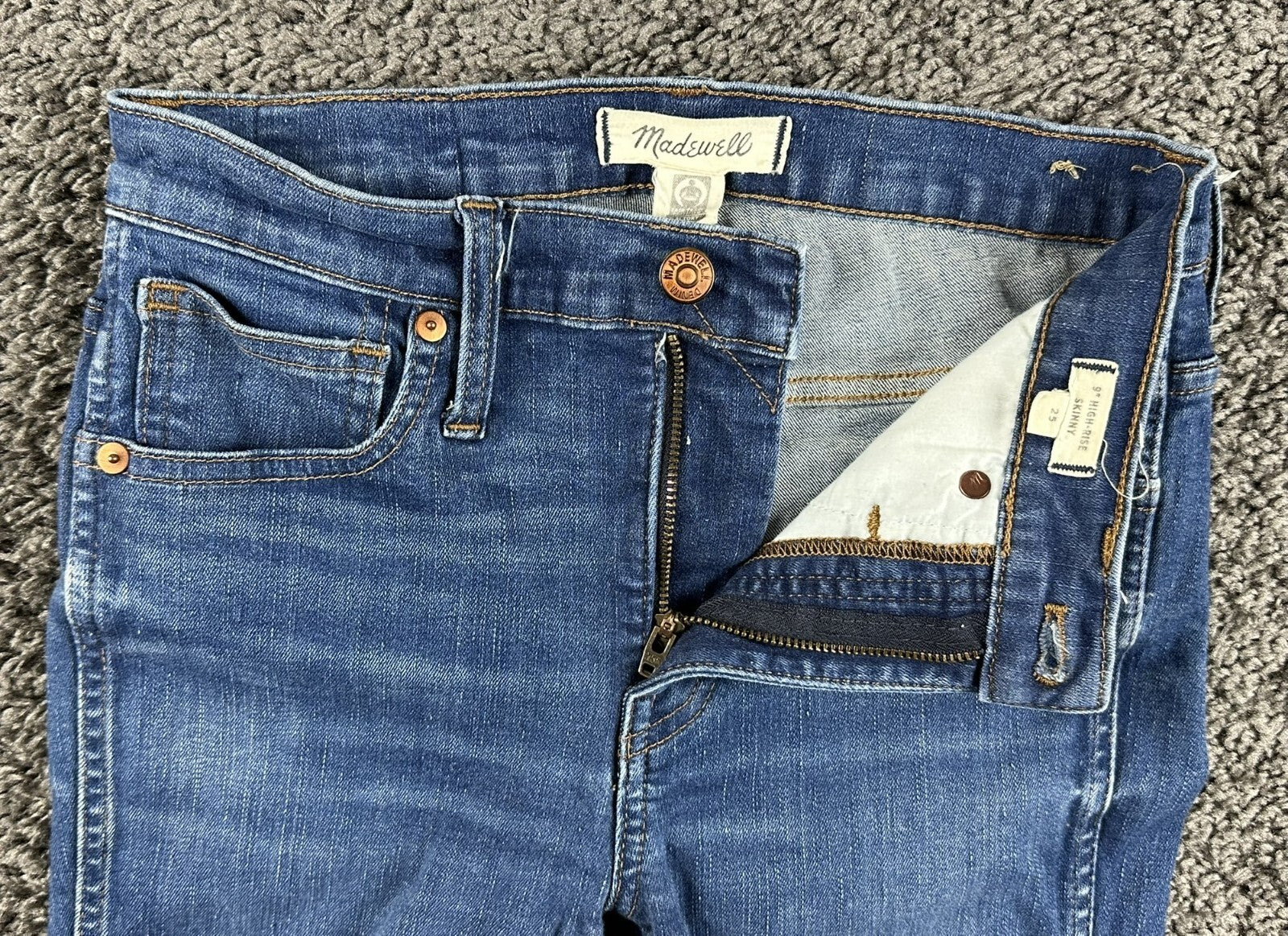 Madewell 9" High Rise Skinny Jeans Blue Raw Hem Denim Stretch Womens Sz 25