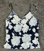 Petite Plume Silk Cami Top Women Navy Floral 100% Mulberry Silk Sz M NWT