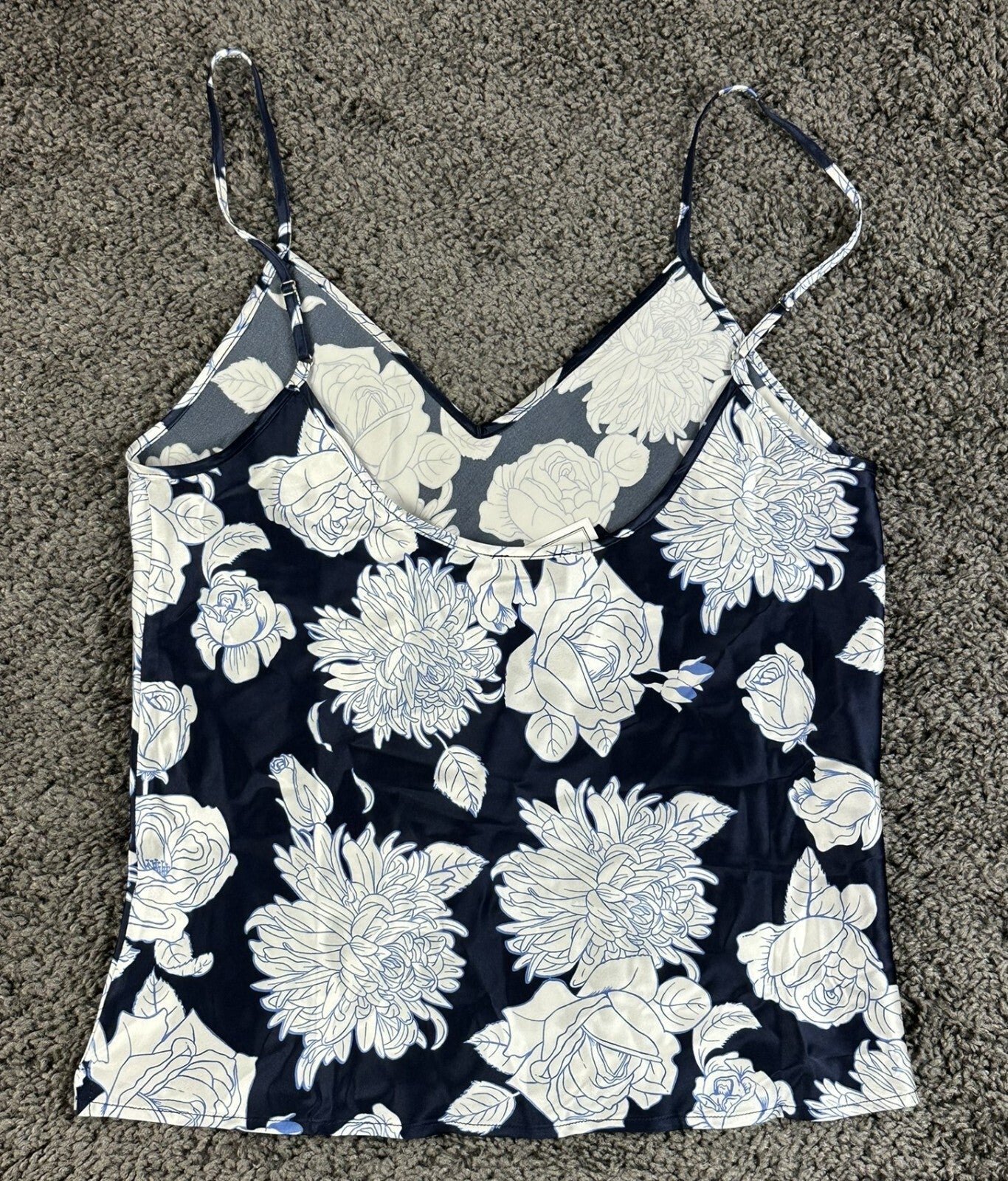 Petite Plume Silk Cami Top Women Navy Floral 100% Mulberry Silk Sz M NWT