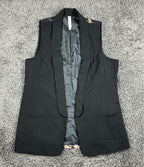 Mural Womens M Sleeveless Blazer Vest Black Botanical Floral Shawl Collar Open