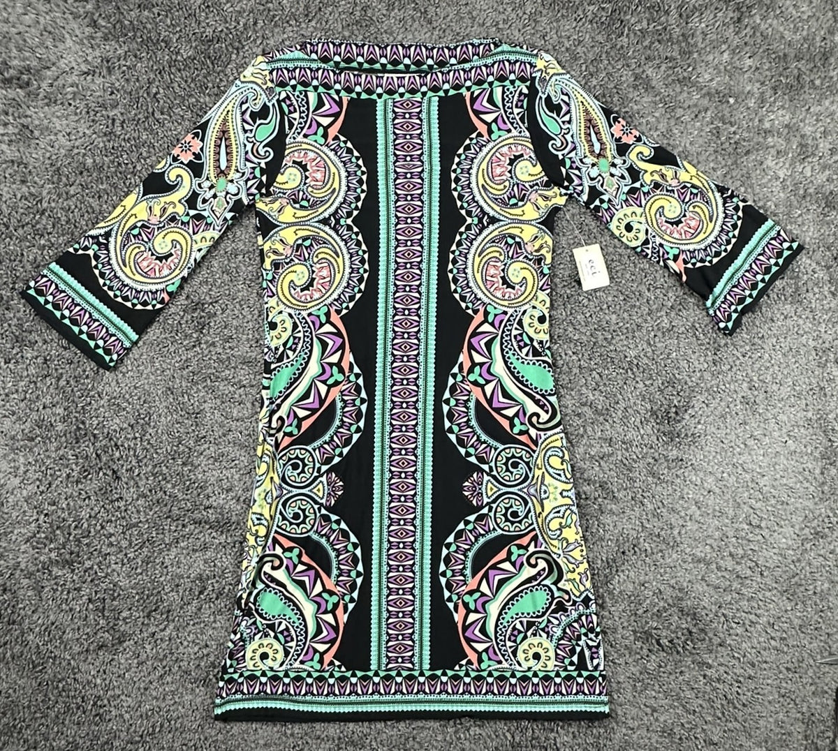 ECI New York Dress Womens S Small Black Multi Geometric Paisley Stretch NWT