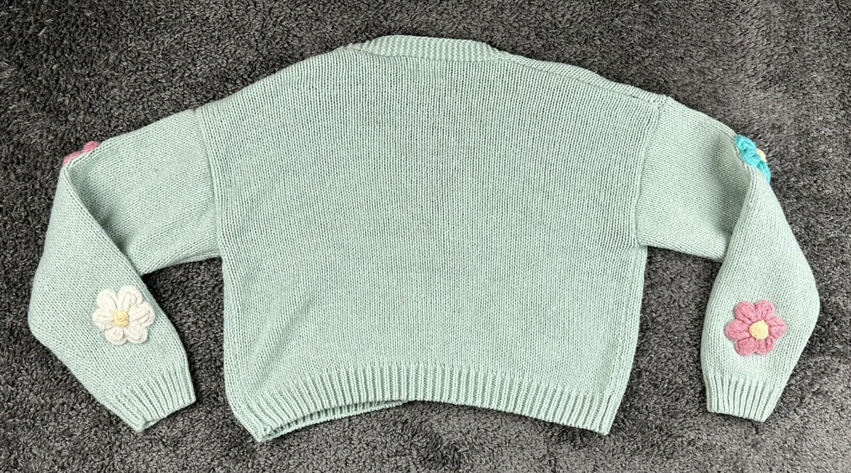 Luna Ivy Women's Large Mint Green 3D Floral Applique Button Cardigan Sweater