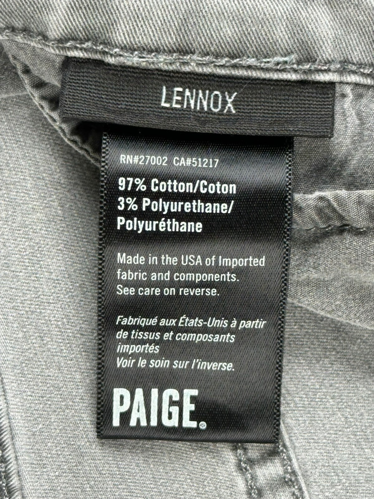 PAIGE Mens 32 Lennox Vintage Grey Sky Slim Fit Denim Jeans USA