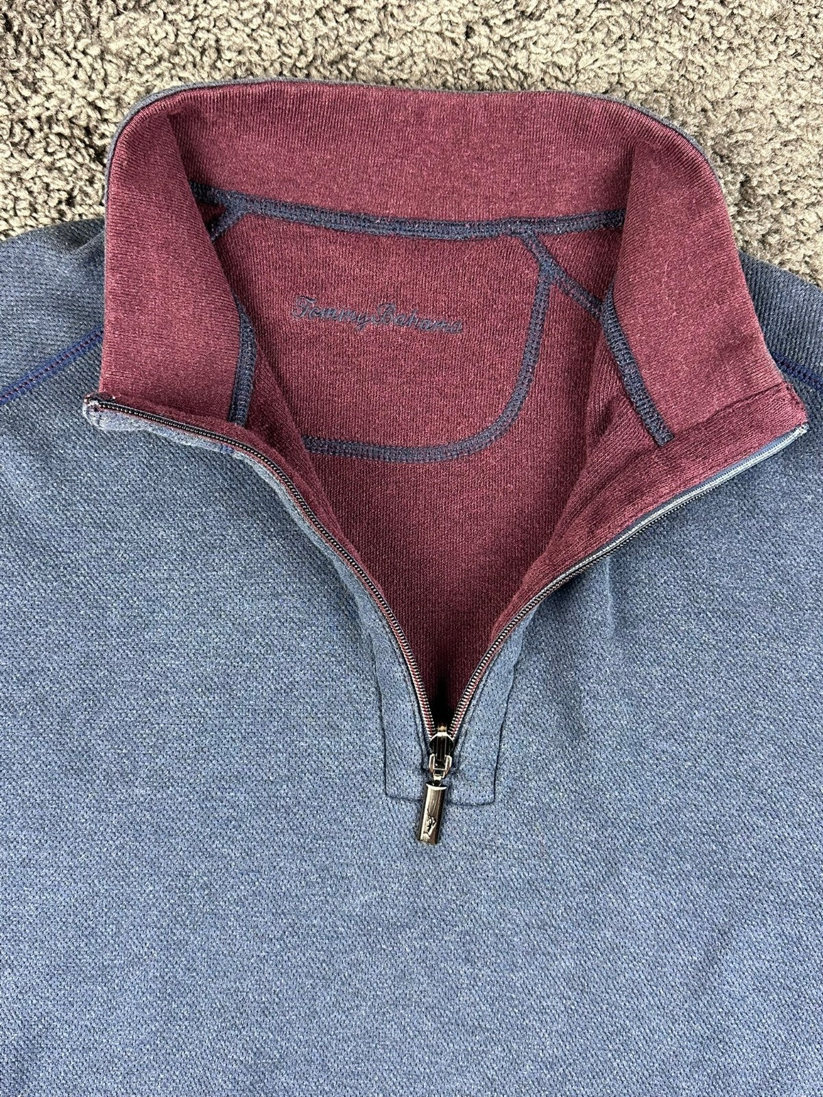 Tommy Bahama Quarter Zip Pullover Mens XL Reversible Blue Burgundy Marlin