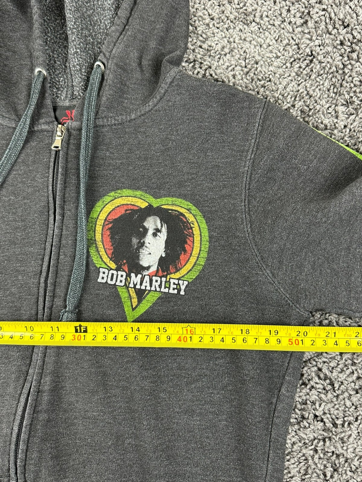 Bob Marley Zion Rootswear One Love Full Zip Hoodie Rasta Graphic Sweatshirt Sz M