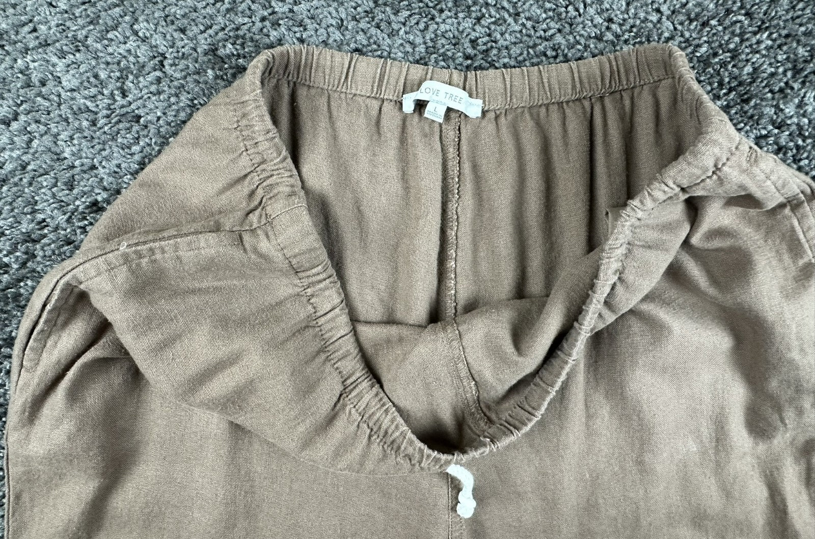 Love Tree Linen Blend Pants Womens Brown Wide Leg Drawstring Casual Beach Sz L