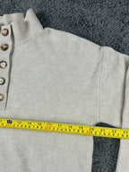 EllandEmm Womens Sweater Beige XS Mock Neck Button Pullover Quiet Luxury