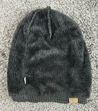 Page One Winter Beanie Hat Knit Basketweave Fleece Lined Charcoal Gray Unisex