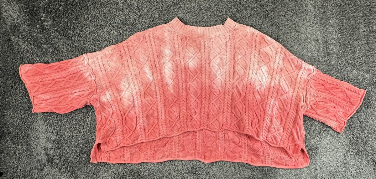 Free People Washed Ashore Women's Medium M Sweater Pink Cable Knit Crop Pullover