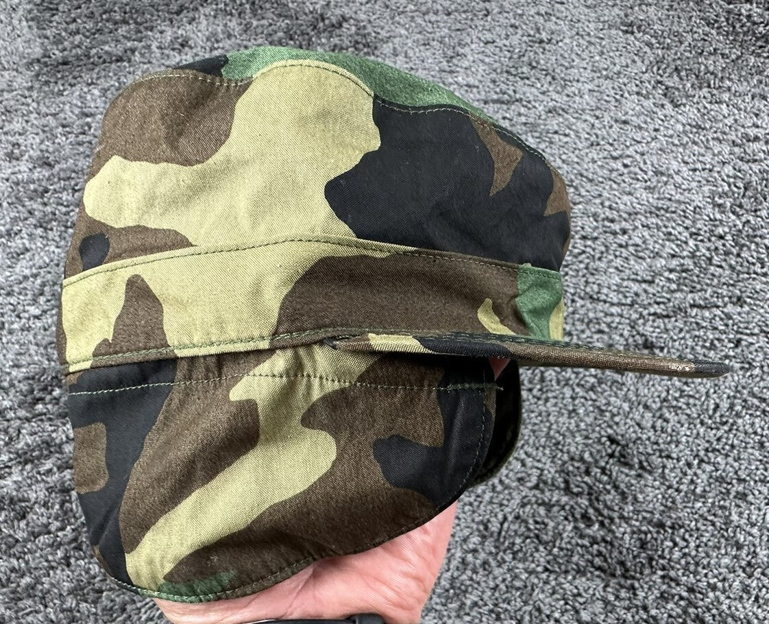 USGI Woodland Camo Cold Weather Patrol Cap 7 1/8 M81 Ear Flap Hat Vintage 1983