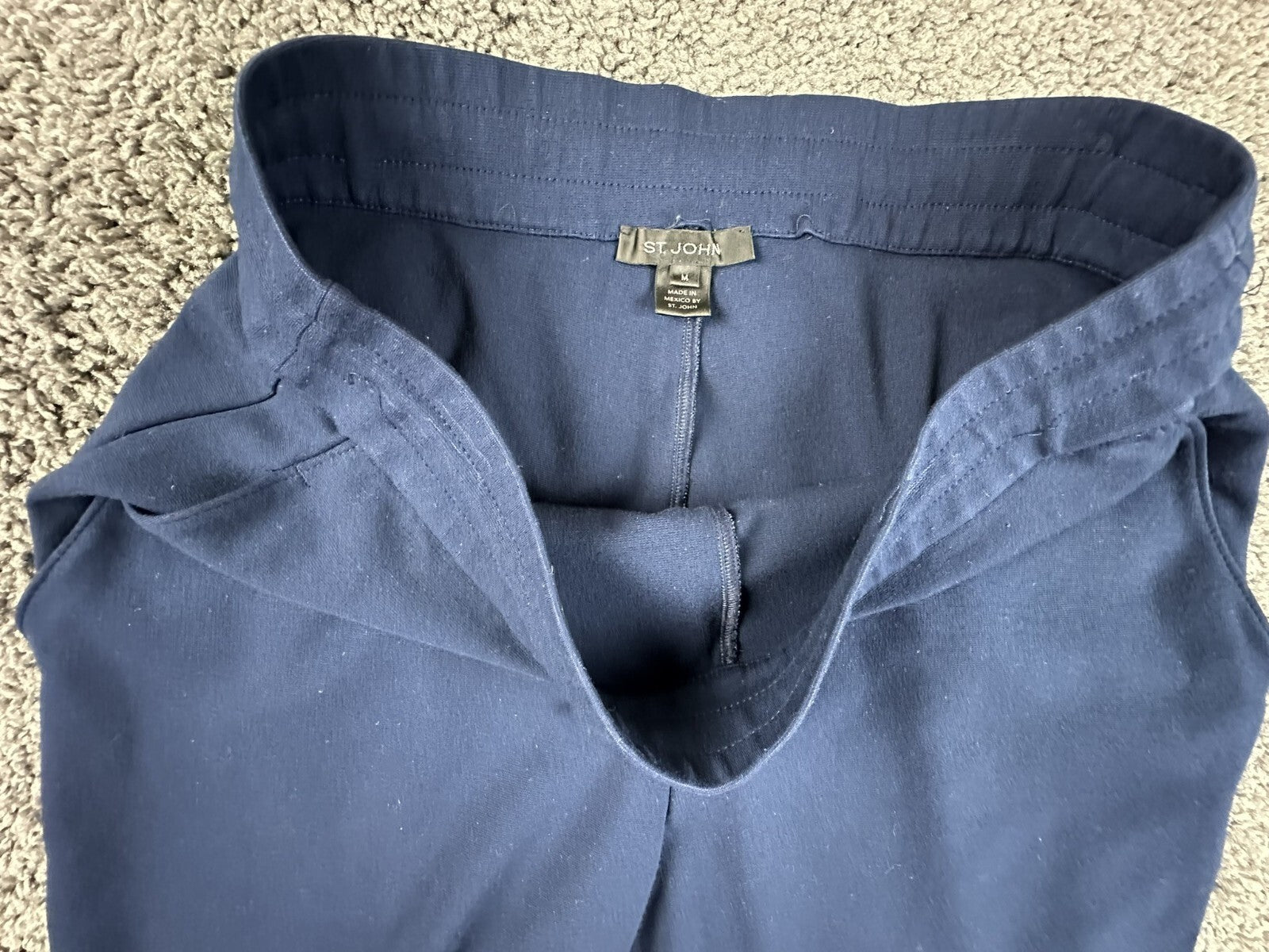 St John Womens Pants Navy Blue M Elastic Drawstring Straight Leg Stretch Knit