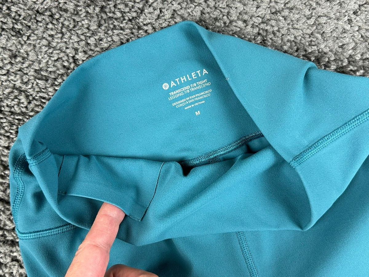 Athleta Womens M Transcend 7/8 Tight Leggings Teal Yoga Gym Workout Pants