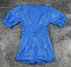 Saylor x Free People Bliss Womens M Royal Blue & Nude Lace V-Neck Romper