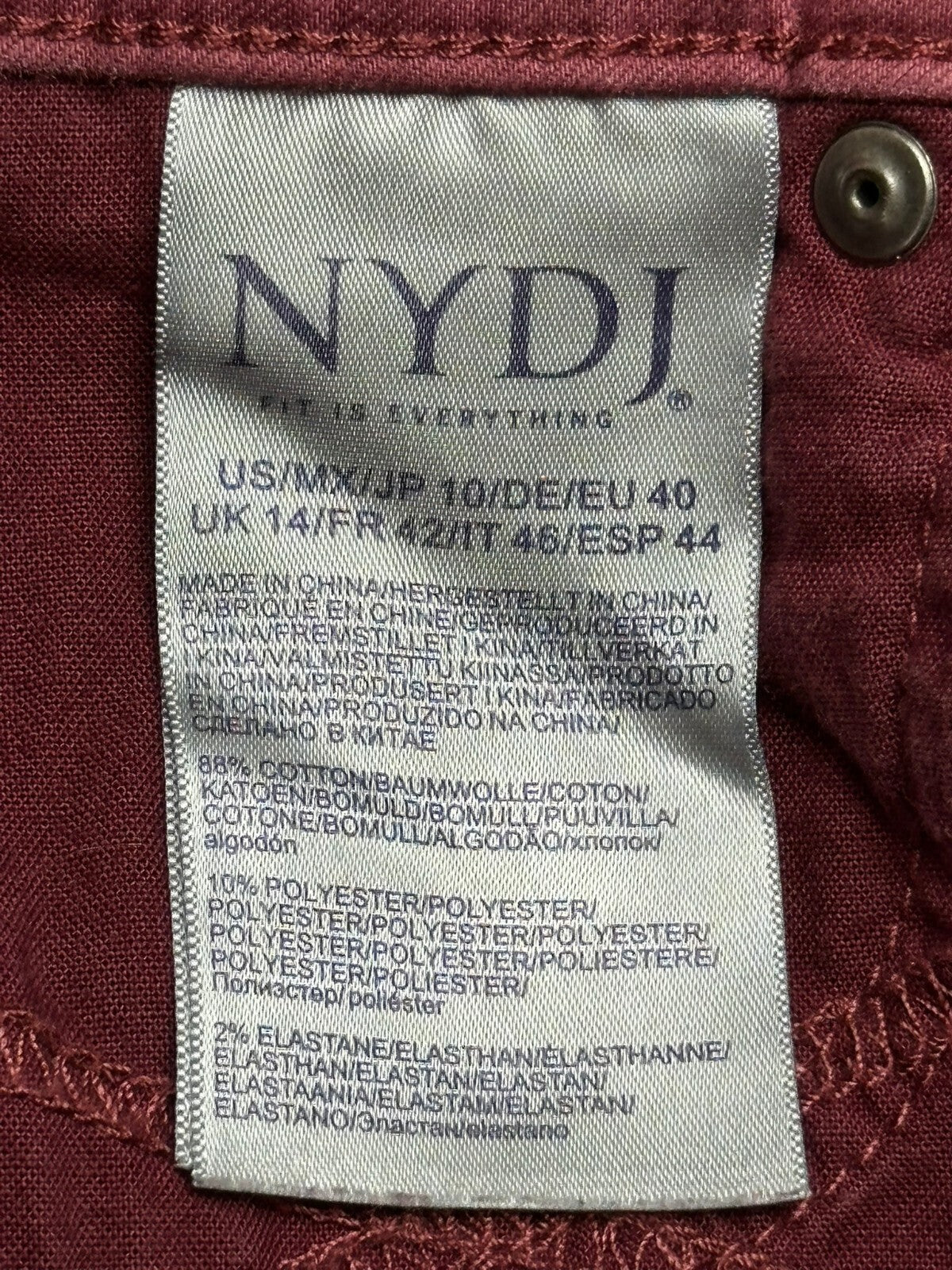 NYDJ Marilyn Straight Pants Womens 10 Dusty Rose Mauve Husk Stretch Jeans