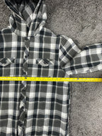Hang Ten Mens Large L Black Gray Plaid Flannel Hooded Quilted Lined Jacket