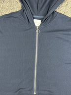 Allfenix Womens Ribbed Boxy Crop Zip Hoodie Navy Blue O-Ring Athleisure Large L